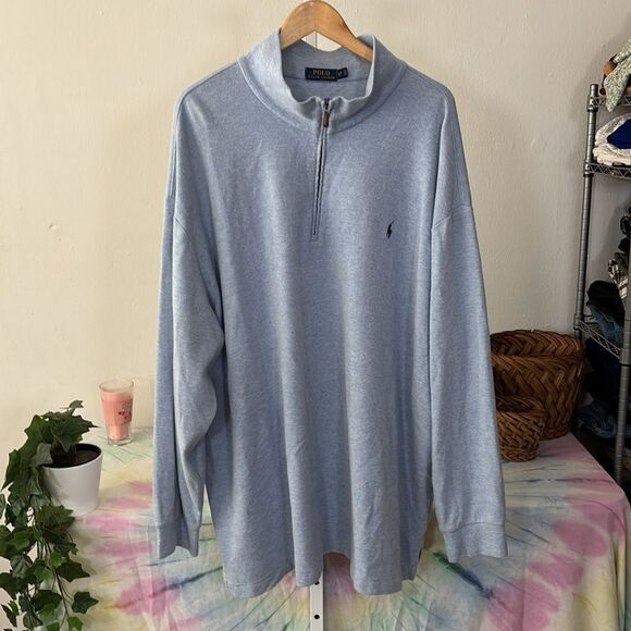 Polo by Ralph Lauren Men's Light Blue 1/4 zip sweater men’s 4XB $138 preppy - Picture 2 of 8